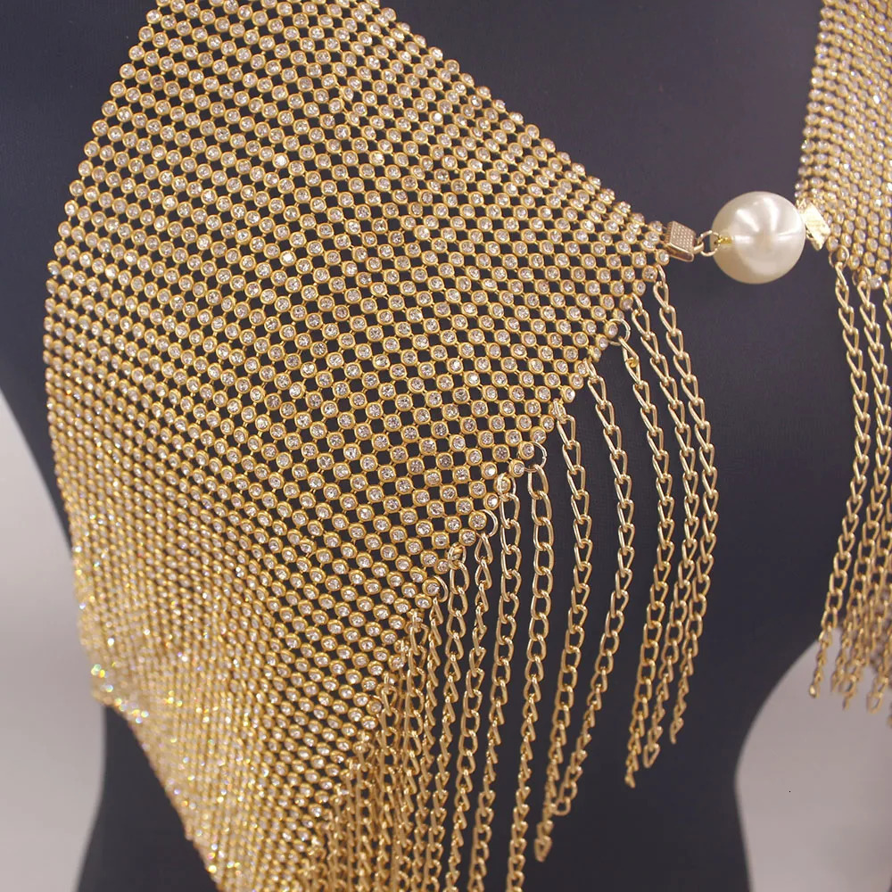 Full Rhinestones Tassel Women Bra Body Chain Good Quality Aluminum Underwear Nightclub Jewelry 241213