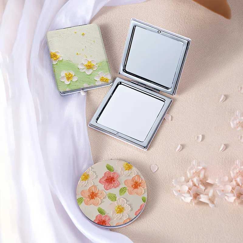 Portable Cosmetic Mirror Small Oil Painting Style Portable Foldable Double-sided Mirror Hand-held Compact Mirror TravelXJ241213