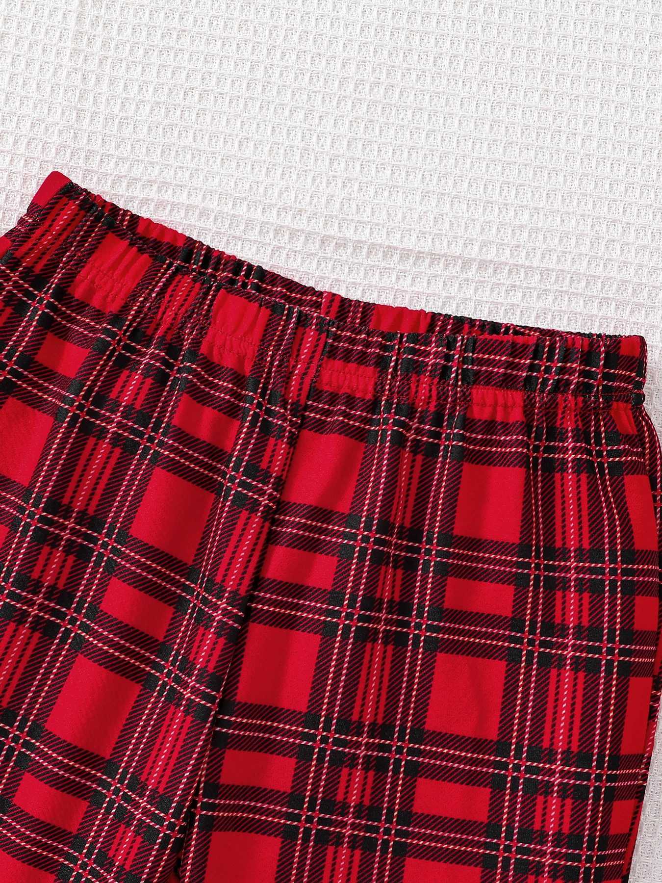 Childrens clothing girls autumn fashion set knitted round neck long sleeved+red checkered wide leg pants 2-piece set W241213