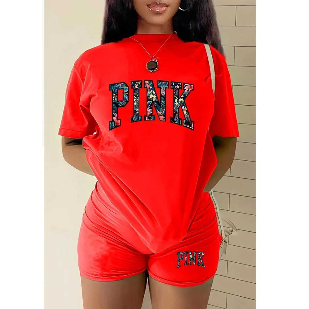 Women's Two Piece Pants 2 Piece Set Women Fashion O Neck Short Slve T Shirt Top and Shorts Set 2 Piece Biker Short Set for Woman Letter Print 5XL