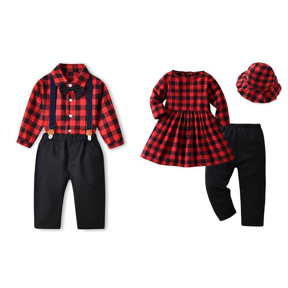 Top and Top Fall Winter Christmas Brothers and sisters Matching Set Boys Gentlemens Set+Girls Dress Childrens Set W241213