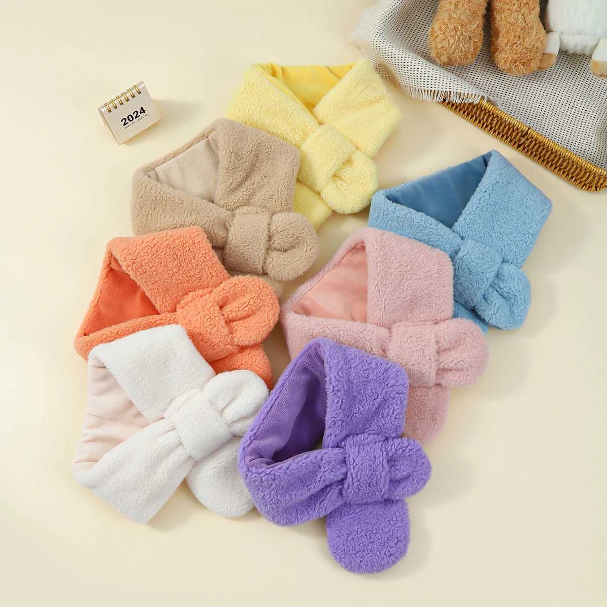 Scarves Wraps Winter Warm Plush Baby Scarf Cute Boy Girl Scarves Newborn Toddler Faux Fur Children Cross Neckerchief Baby Shawls H241213