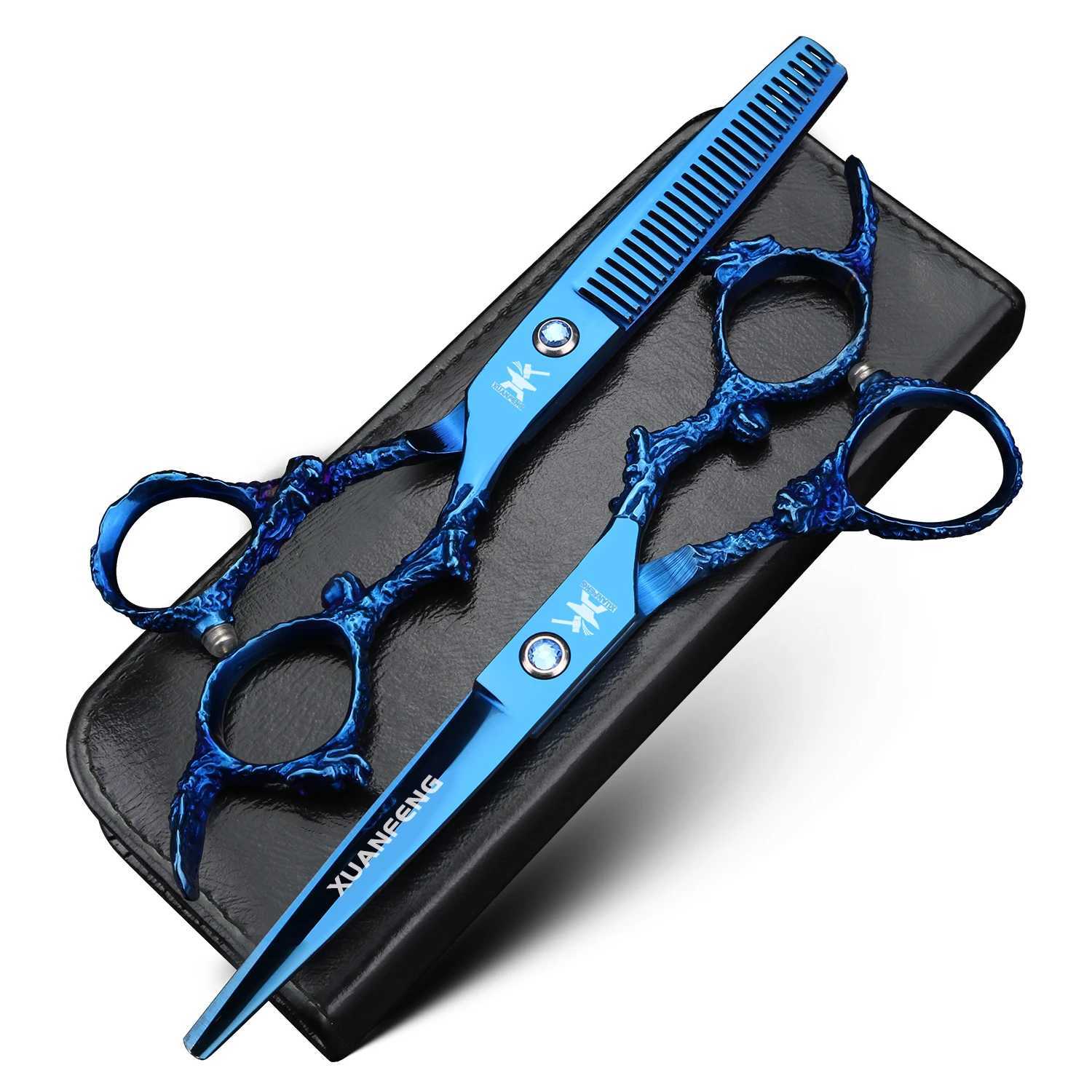 New Arrival Xuanfeng 6-inch blue dragon handle hairstylist gallery styling tool cutting and slimming shears Z241213