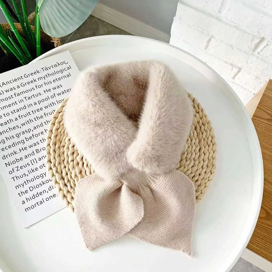 Scarves Wraps Winter Warm Plush Baby Scarf Cute Caroon Bears Boy Girl Scarves Newborn Toddler Faux Fur Children Cross Neckerchief Baby Shawls H241213