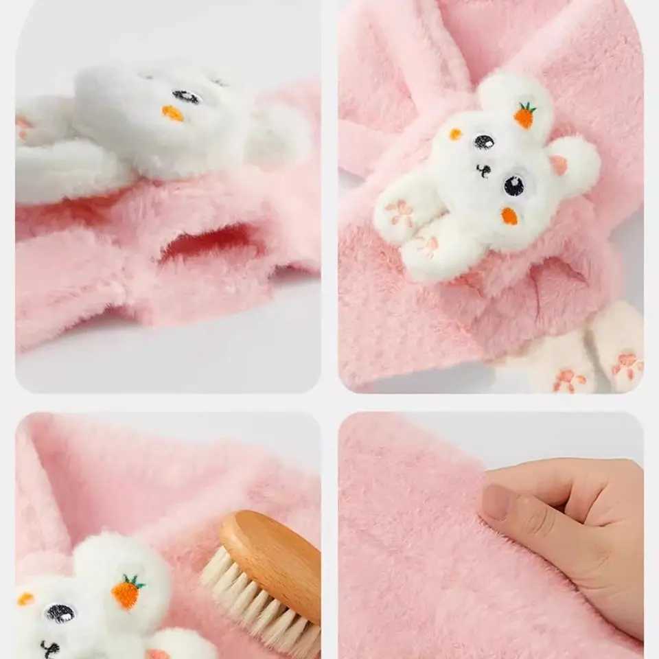 Scarves Wraps AIBEDILA Baby Winter Scarfs Thick Plush Cross Childrens Scarf Cute Cartoon Rabbit Faux Fur Neck Protection Warm Shawl H241213