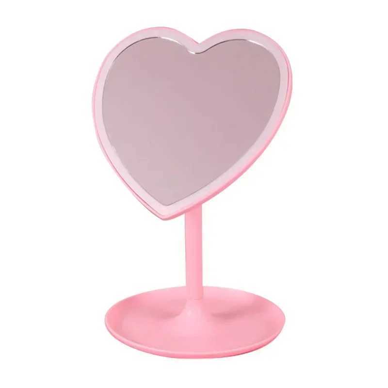 Heart Shape LED Makeup Mirror With 3 Colors Lighting and Stand Desktop Rechargeable Cosmetic Vanity Mirror Portable LightedXJ241213