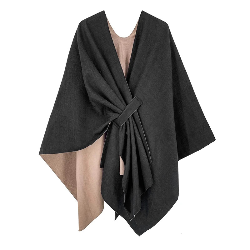 Winter Warm Ponchos And Capes Men Women Shawl Double-Sided Wearable Thicken Blanket Soft Scarf Cashmere Wraps Pashmina Bufanda 241212