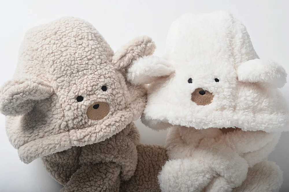 Scarves Wraps deer jonmi Korean Style Winter Baby Kids Fleece Thicken Scarves Hooded Warm Cartoon Earmuff Toddlers Kids Neckerchief with Hats H241213