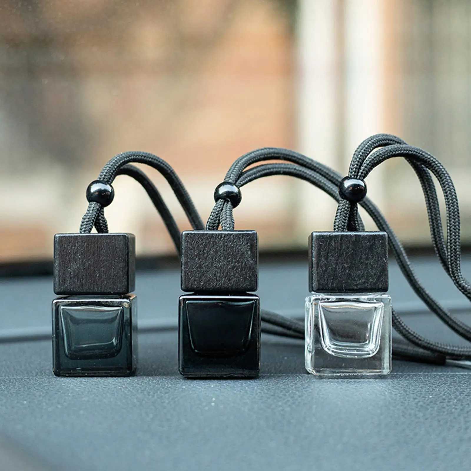 3Pcs Car Empty Refillable Fragrance Hanging Essential Oil Diffuser Bottles for Car Decorative Black 8mlXJ241213