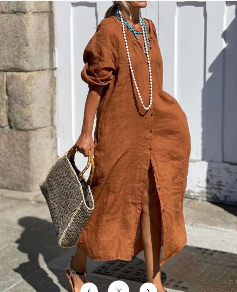 European American Women's New Cotton And En Simple Loose Sleeved Button Up Cardigan Long Shirt