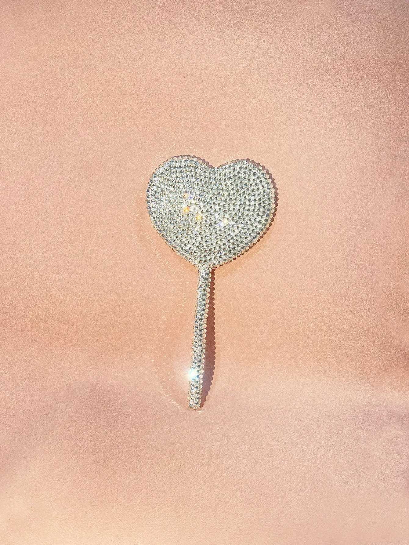 Diamond-encrusted love hand-held cosmetic mirror lollipop mirror heart-shaped handle mirror creative hand-made DIY small mirrorXJ241213