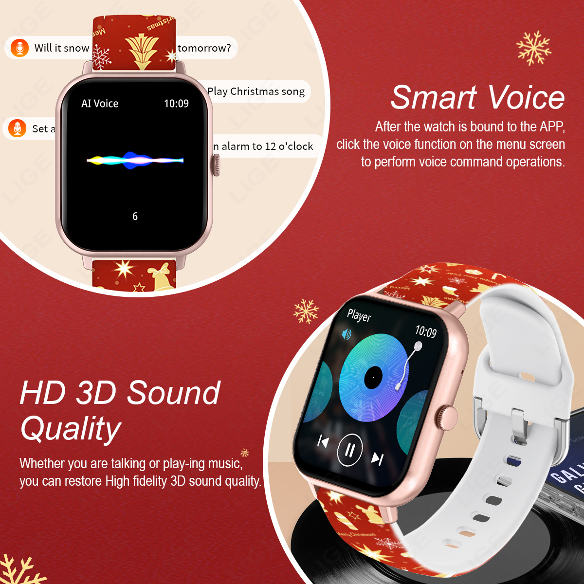 Christmas smartwatch 1.83-inch large screen multifunctional alarm clock message push voice assistant weather forecast sports watch