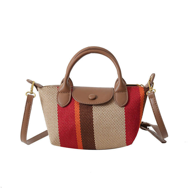 Women's New Korean Version Hand-Held Dumpg Trendy, High-End Texture Fabric Striped Shoulder Crossbody Bag Fashionable, Quality Classic