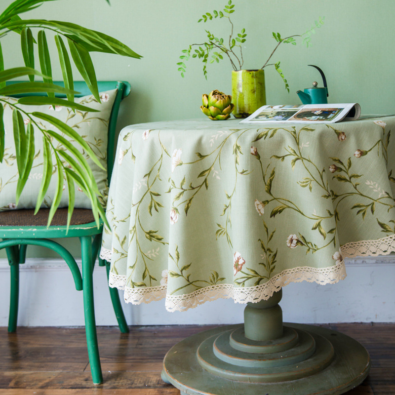 Fabric Cotton and Linen Wind Small Fresh Ins Round Household American Floral Tablecloth