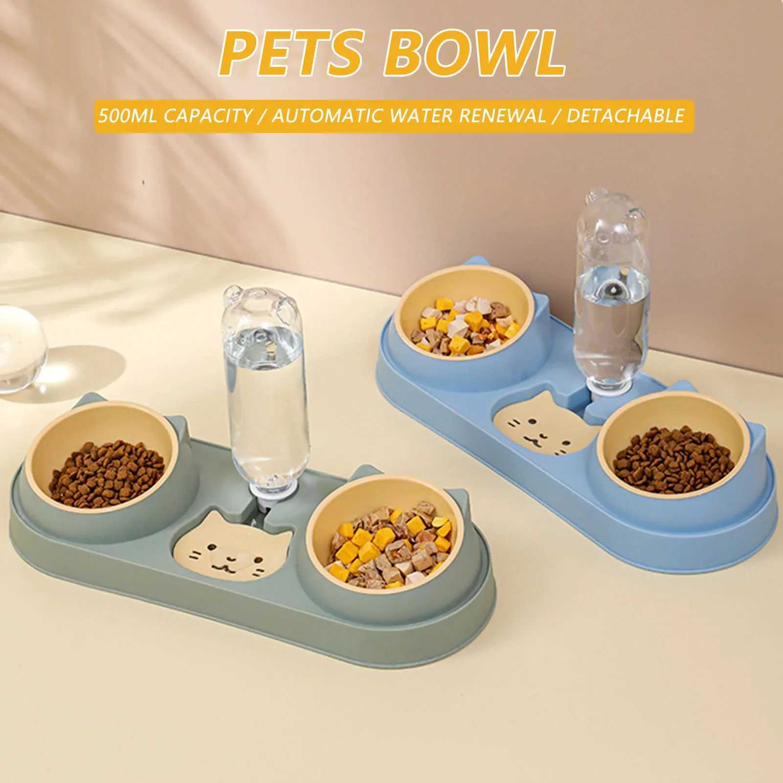 Cat Feeders Pet Cat Bowl Automatic Feeder Dog Food Bowl With Water Fountain Double Bowl Drinking Raised Stand Dish Bowls For Cats z241213