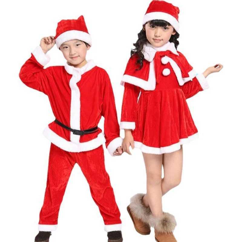 Christmas costume childrens dress up boys and girls performance costume set Santa Claus costume hat+cloak+tight fitting clothes or hat+top+pants+belt 