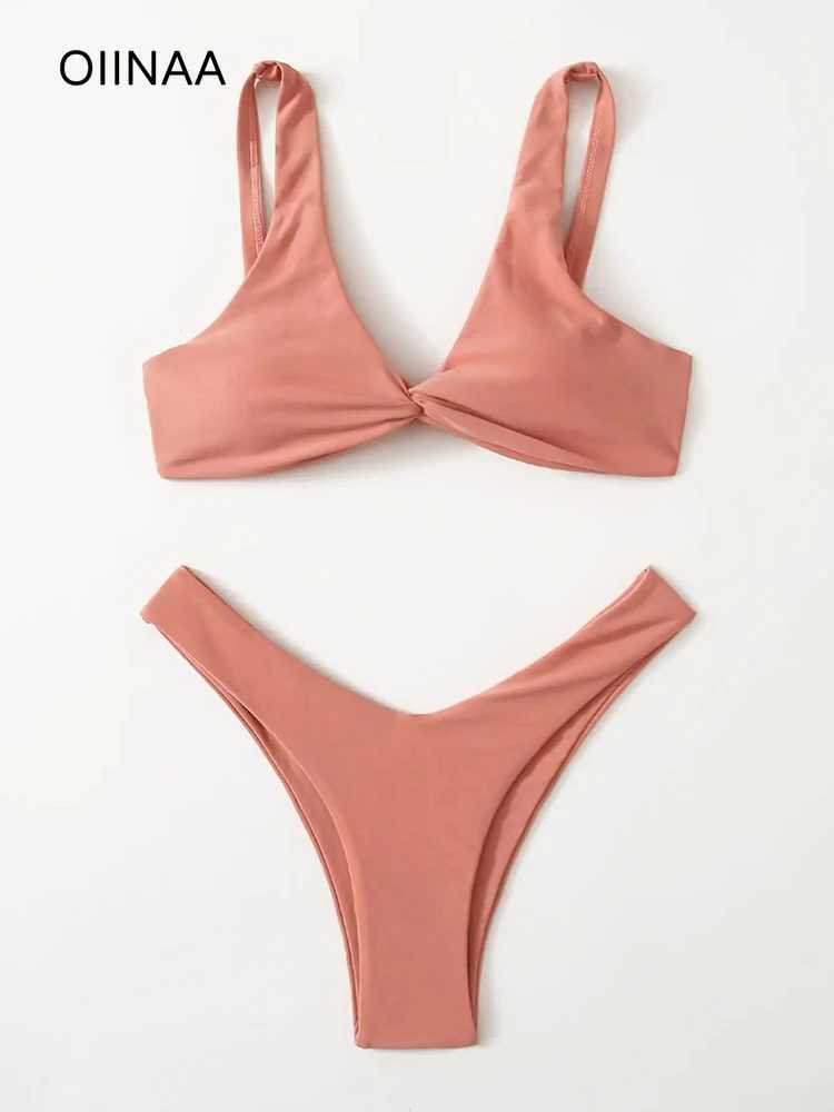 OIINAA Bathing Suit Women Solid Sexy Swimsuit Bow Tie Drawstring Lace Up Summer Bikini Set Two-pieces Beachwear Thong BiquinisXJ241212