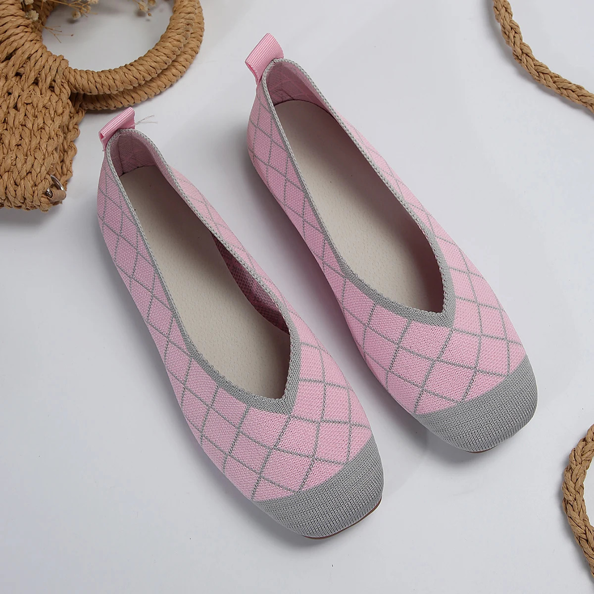 Womens Flat Shoes Solid Color Knitted Slippers Casual Breathable Ballet Flat Shoes er Shoes Loafers Womens Sports Shoes 241213