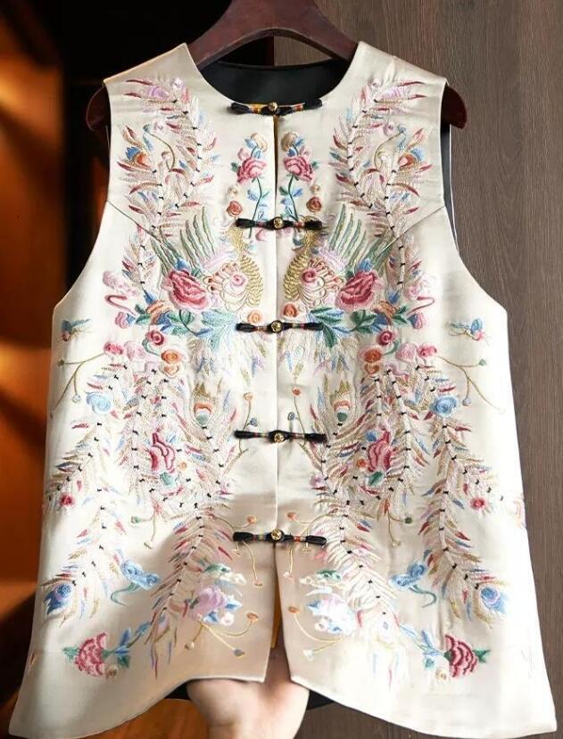 Women Chinese Style Retro Jacquard Buckle 2024 Spring Fashionable China-Chic Embroidery Vest Jacket