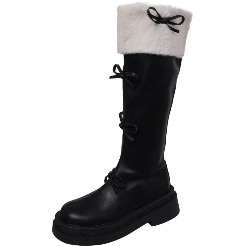Sweet Butterfly Knot Womans Boots Korean Fashion Brown High Boots Plush Thick Winter Womens Knee High Boots 241213