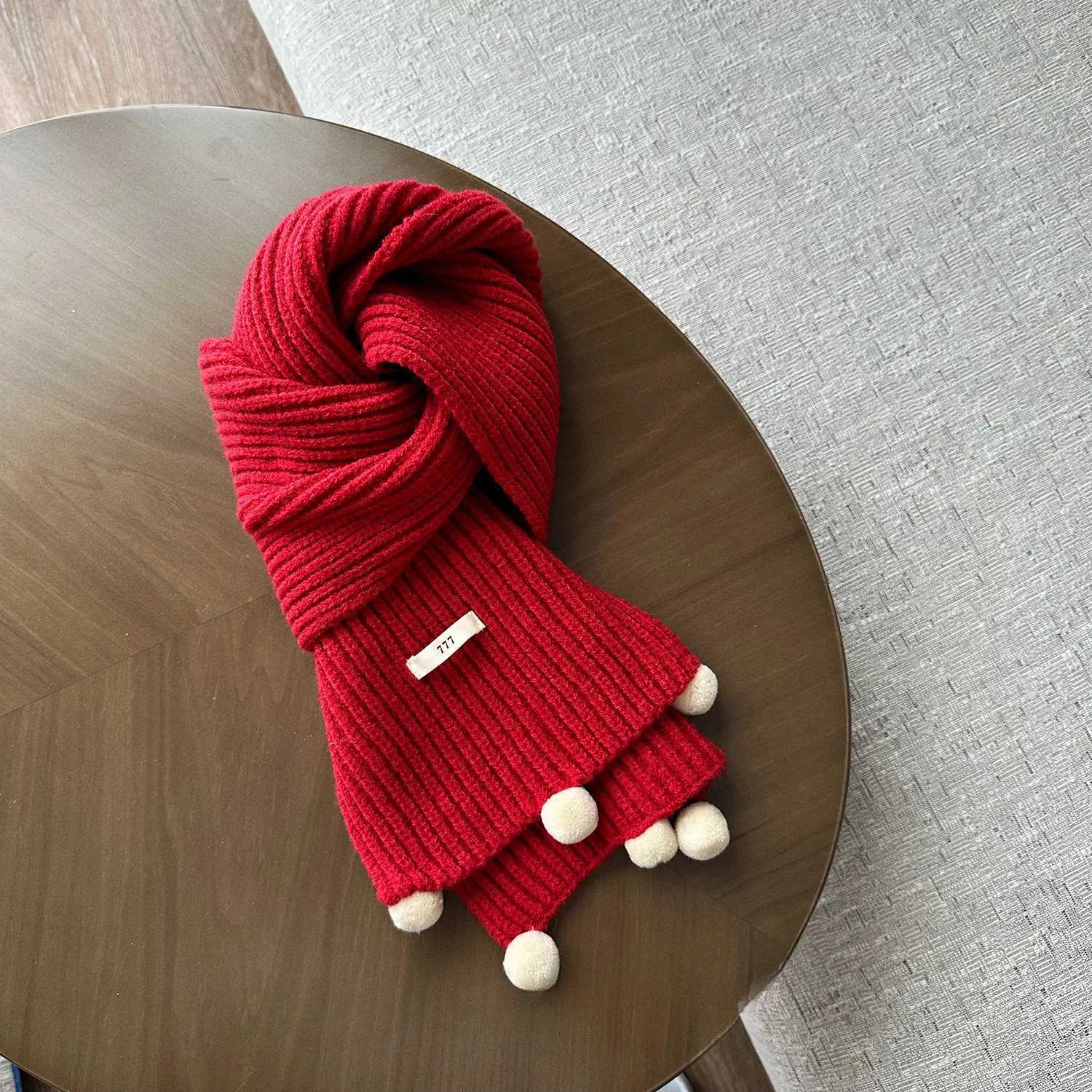 Scarves Wraps Baby Winter Warm Shawl New Year Christmas Red Scarves Cute Girls Knitted Long Scarf Children Boys Solid Color Hairy Soft Scarf H241213