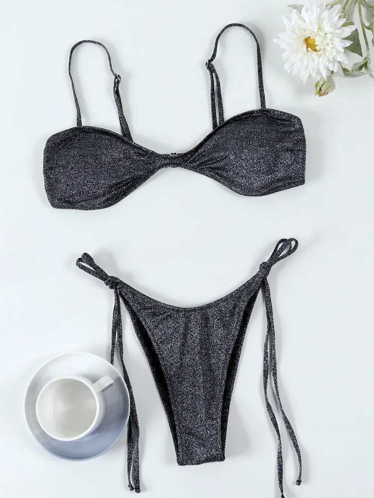 Miyouj Shiny Bikini Set Triang Bikinis Bandage Swimsuit Women Two Piece Swimwear Summer Biquini New BeachwearXJ241212