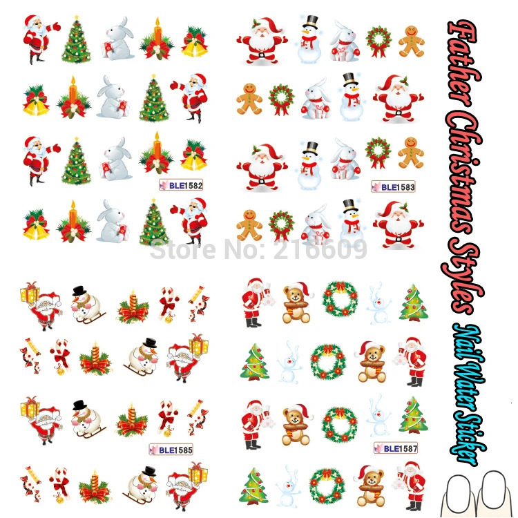 22 Water Stickers/Batch Snowman Father Christmas Tree Nail Art Stickers Nail Water Transfer Stickers Decoration BLE1577-1587 241205
