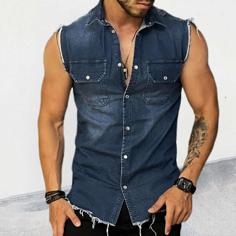 European And American Fashion Casual Lapel Sleeveless Button Up Cardigan Pocket Denim Vest Fashionable Quality Classic