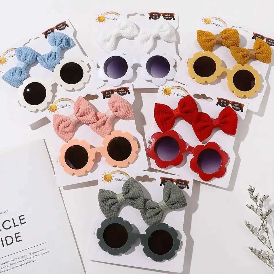 Sunglasses 3 Piece Of Childrens Bow With Hair Clip Sunglasses Set Cute UV Eye Protection Toy Suite H241213