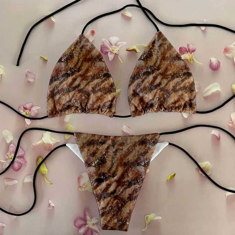 Funny pork belly pattern printed bikini set personality fashionab skinny bikini deep V summer beachwear party bikiniXJ241212