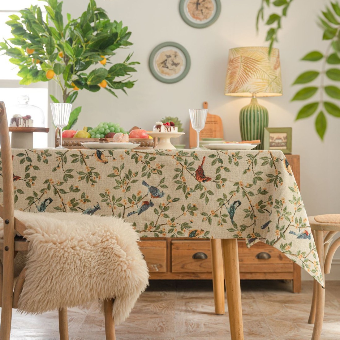 Tablecloth Jacquard Flower Bird Plant Dining Table Cloth Thick Tablecloth