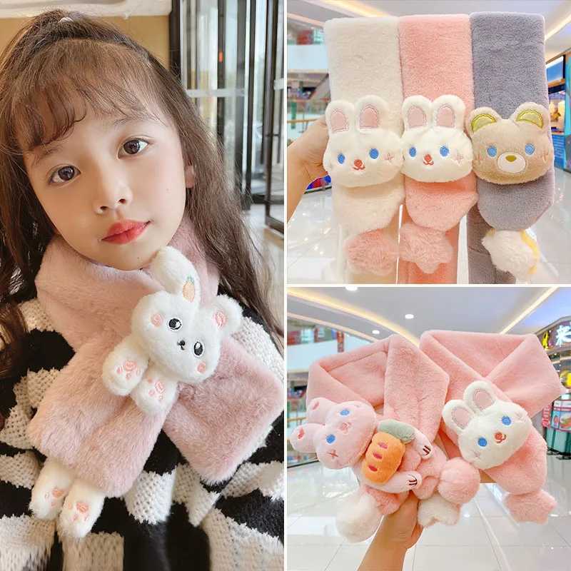 Scarves Wraps New Winter Children Cute Soft Faux Fur Cartoon Carrot Scarf Baby Girls Outdoor Windproof Warm Scarf Boy Kids Plush Thicken Scarf H241213