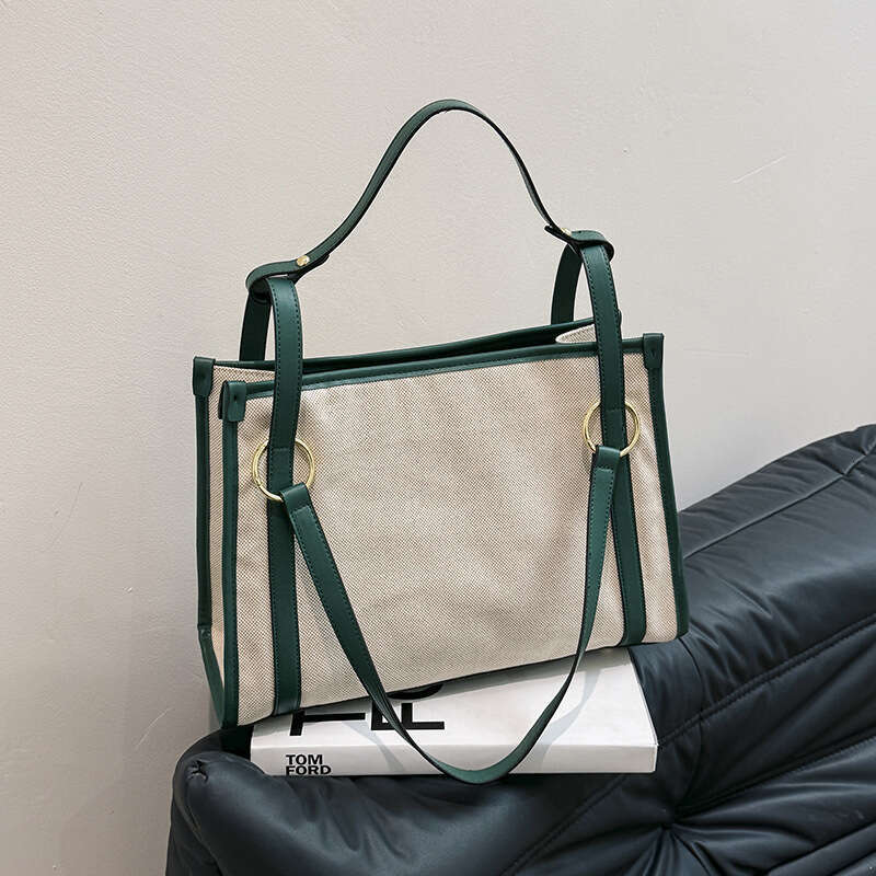 Wholesale Canvas Contrasting Single Shoulder Women's New Retro Trendy Fashion, Large Capacity Commuting Tote Bag, Fashionable Quality, Classic