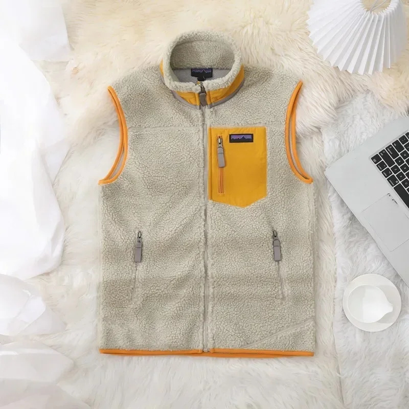 American casual loose and fleece autumn winter blazer pocket zipper wool jacket Men vest stand collar warm women coat 241213