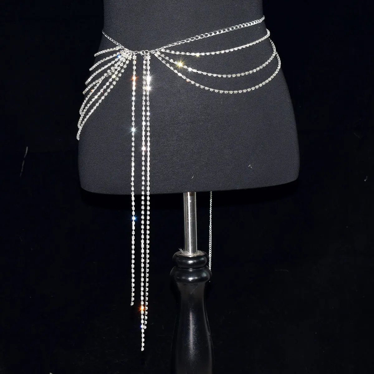 Festival Gifts Sexy Fashion Waist Chain For Lady Shiny Rhinestone Tassel Body Jewelry Stage Performance Party Dress Metal 241213