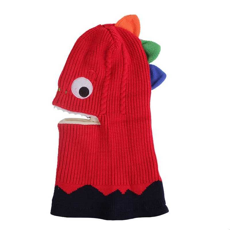 Cute Kids Dinosaur Winter Knit Hat Baby Toddler Thick Scarf Earflap Hood Scarves CapsXJ241213