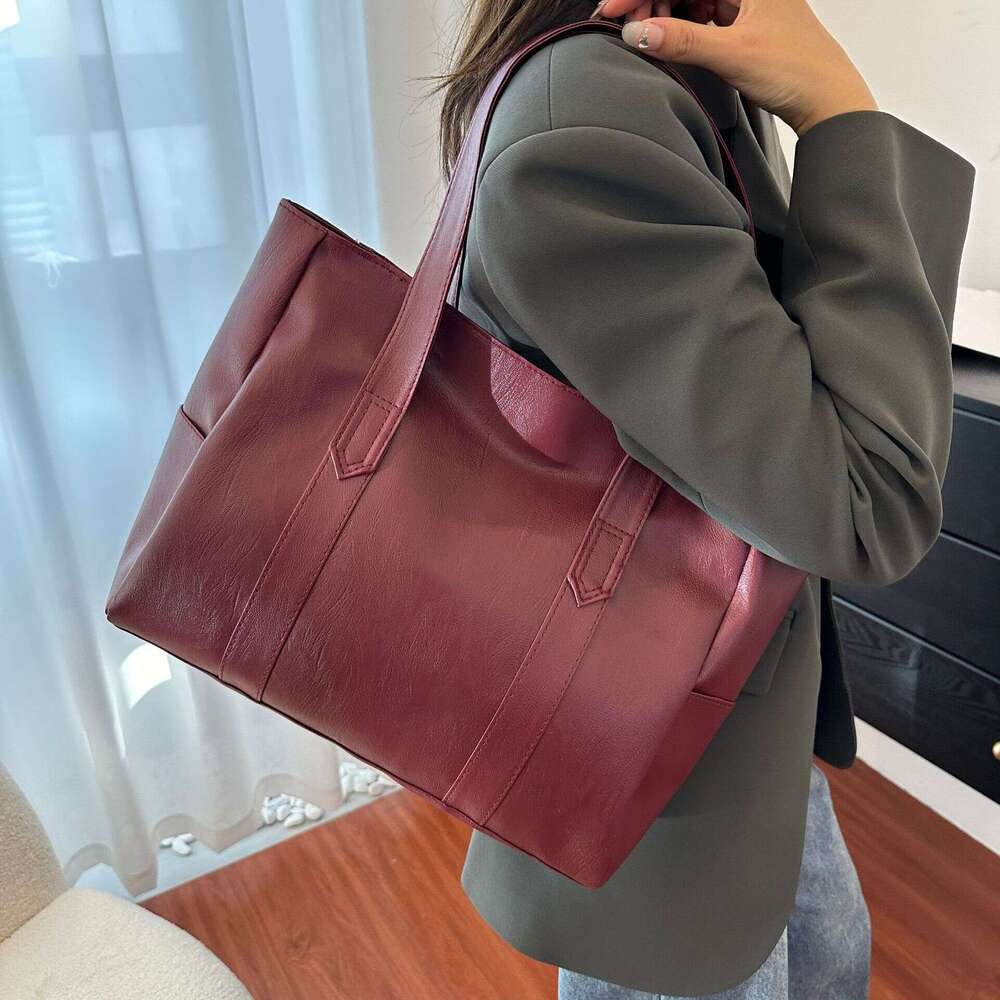 Retro Soft Leather Tote Simple And Versatile, Fashionable Shoulder Bag, Cross-Border Light , High-End, Large Capacity Commuting Handbag