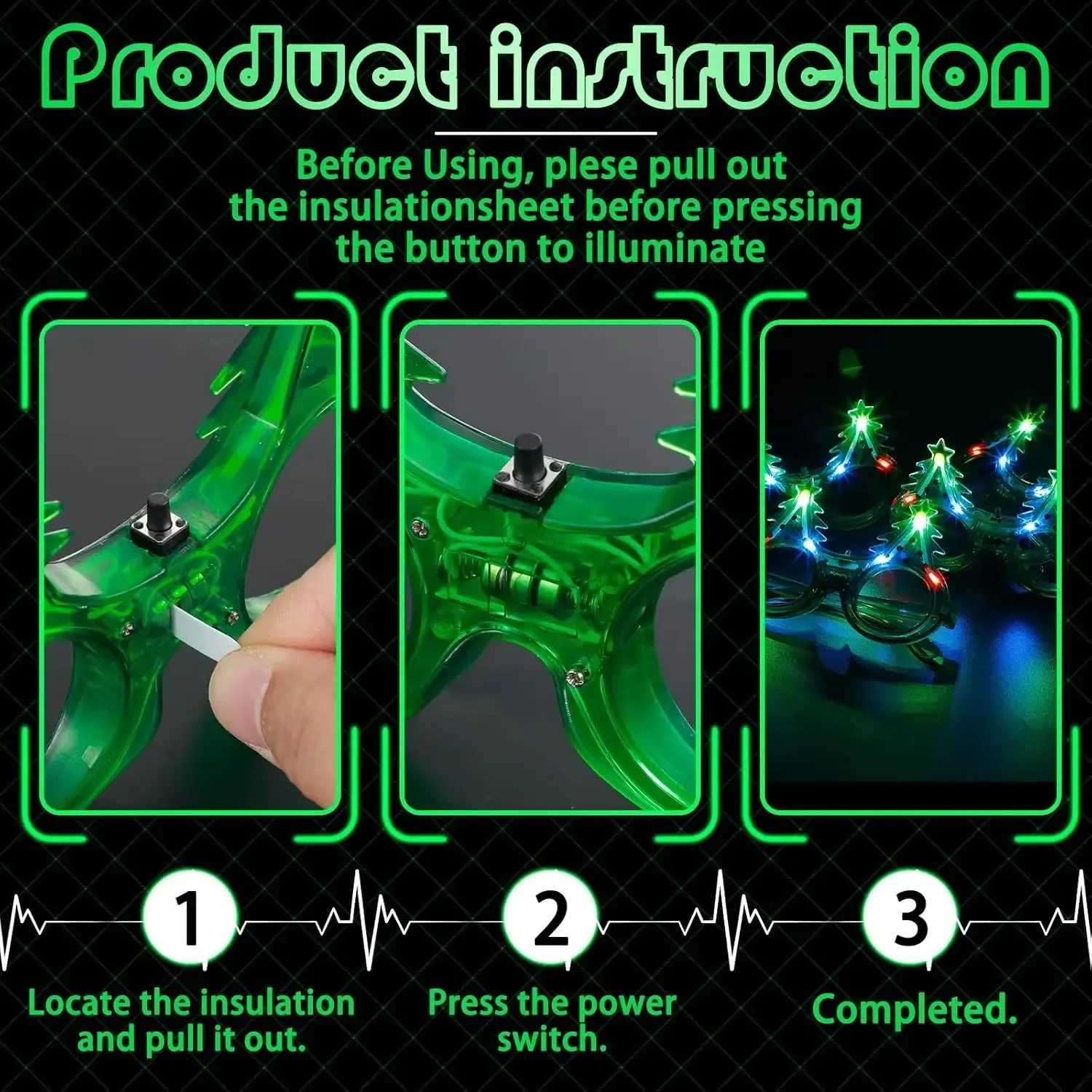 Sunglasses 24PC Christmas Light up Glasses Christmas Tree LED Sunglasses Glow in the Dark Flashing Glasses Kids Adults Christmas Party Gift H241213