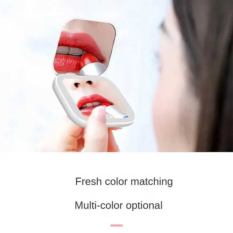 Compact Mini Led Light Makeup Mirror with 2X Magnifying Portable Hand Held Pocket Travel Foldable Women Cosmetic Pocket MirrorXJ241213