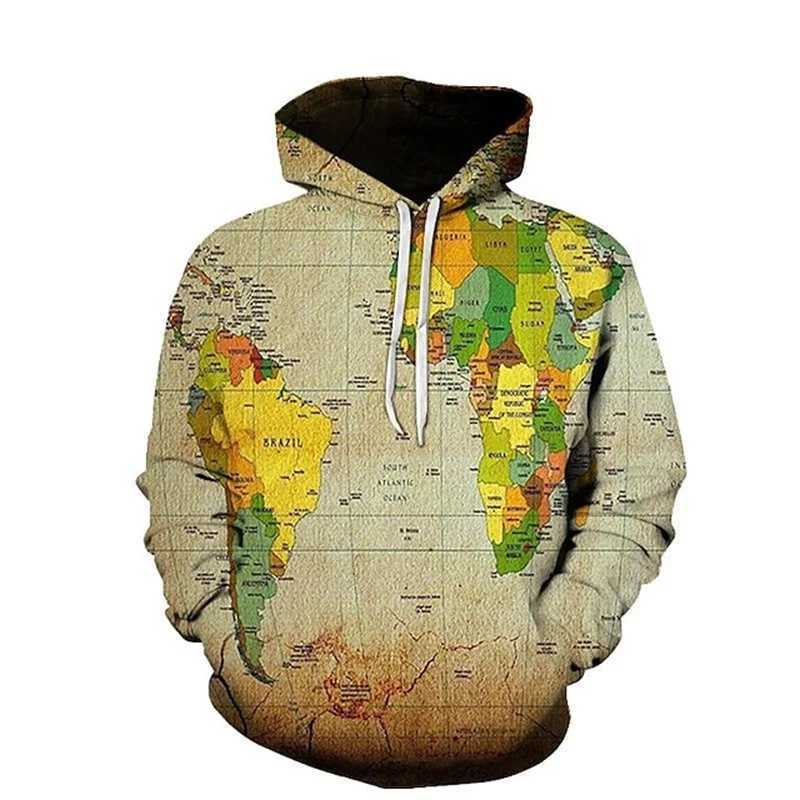 3D World Map Printing Mens Hoodies Fashion Street Clothing Hoodies Sportswear Cool Winter Pulleys Harajuku 7 Hoodies W241213