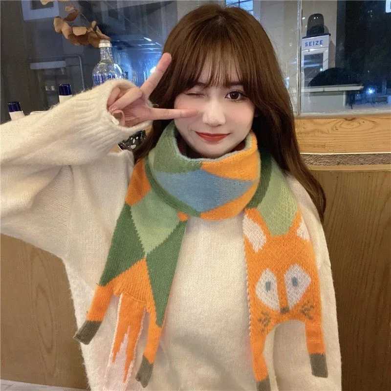 Scarves Wraps 6-18Y Fashion Knit Fox Winter Baby Girls Scarf Long Children Scarves Boys Kids Mufflers Warm Women Shawl Wrap Baby Neck Warmer H241213