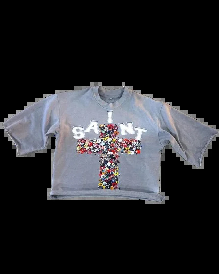 Streetwear TShirt Y2K Clothes Harajuku Hip Hop Retro Cross Print Rhinestone Graphic Oversized T Shirt Men Women Short Sleeve Top 241213