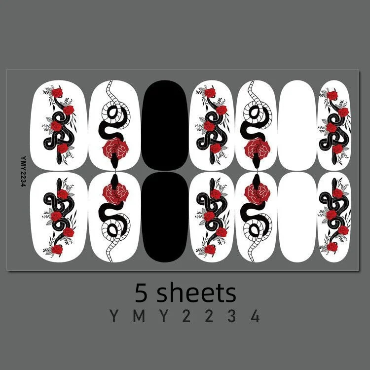 5 snake patterned nail stickers per pack perfectly ned to be peelable durable high-quality and handmade in multiple colors easy to use 241205