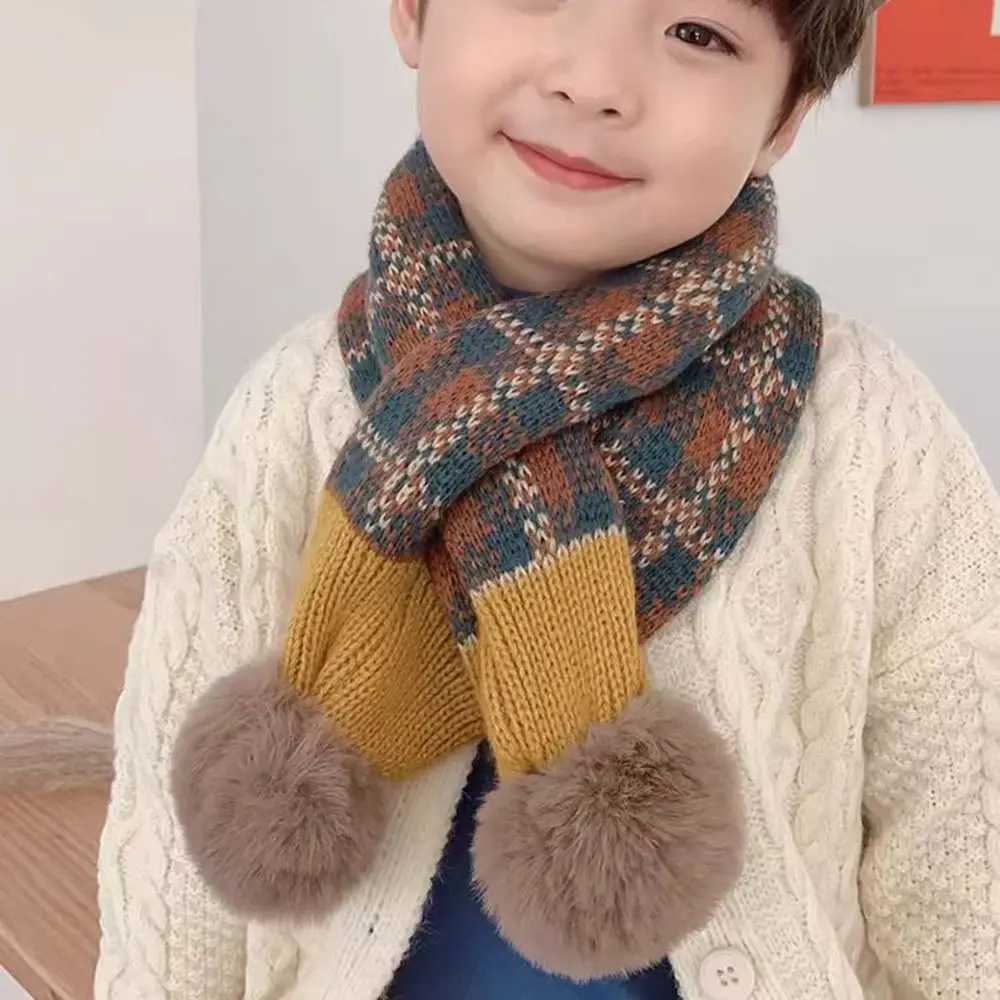 Scarves Wraps Cartoon Children Kids Baby Winter Knitting Scarf Boys Girls Snap Fastener Thermal Neck Warmer Bib Snood Cowl Tube Fleece Ski H241213