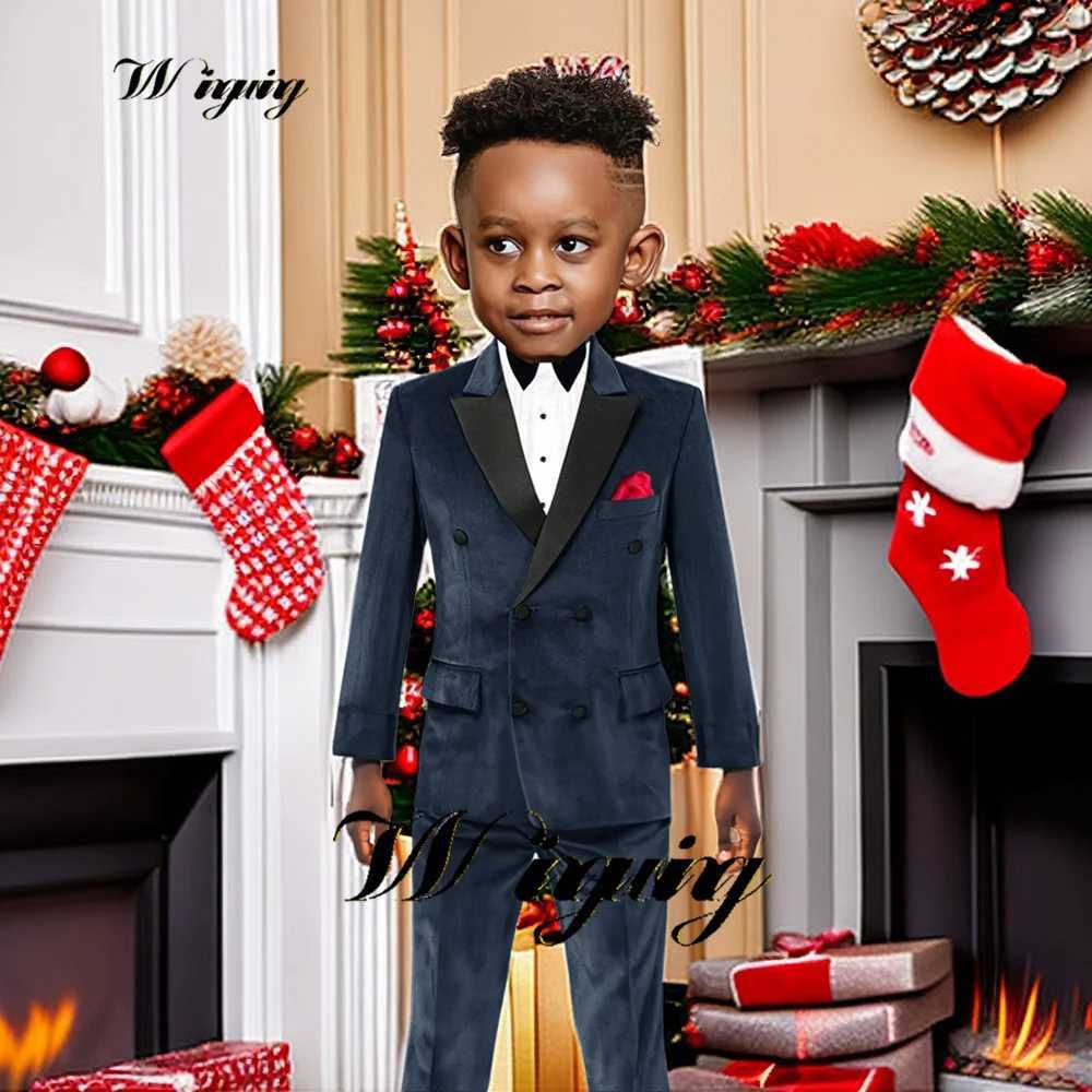Boys Suit Velvet Jacket Pants 2 Piece Set Double Breasted Blazer Kids Wedding Tuxedo Gun Lapel Custom Clothes W241213