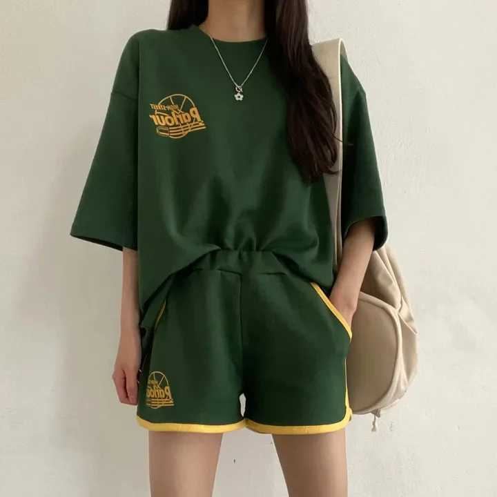 Women's Two Piece Pants Summer Fashion 2024 Casual Sportswear Trendy Summer Style Loose Women Short Slve 2 Piece Shorts Set Cotton dent Suits Y24