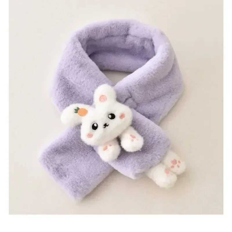 Scarves Wraps 1pcs Boys Girls Winter Scarfs Thick Plush Cros Childrens Scarf Baby Bib Cute Cartoon Rabbit Faux Fur Neck Protection Warm Shawl H241213