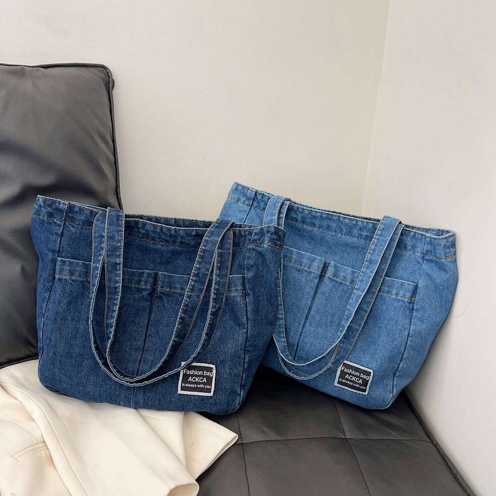 Washed Denim Canvas Korean Version Shoulder Tote Haruku Retro Artistic Women's Large Capacity Crossbody Bag