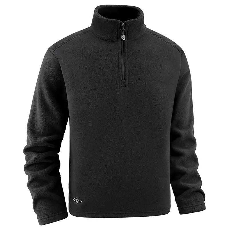 New Autumn Winter Thicken Warm Fleece Hoodless Sweatshirt for Men Solid Color Stand Collar Zipper Neck Pullover Mens Sweatshirt W241213