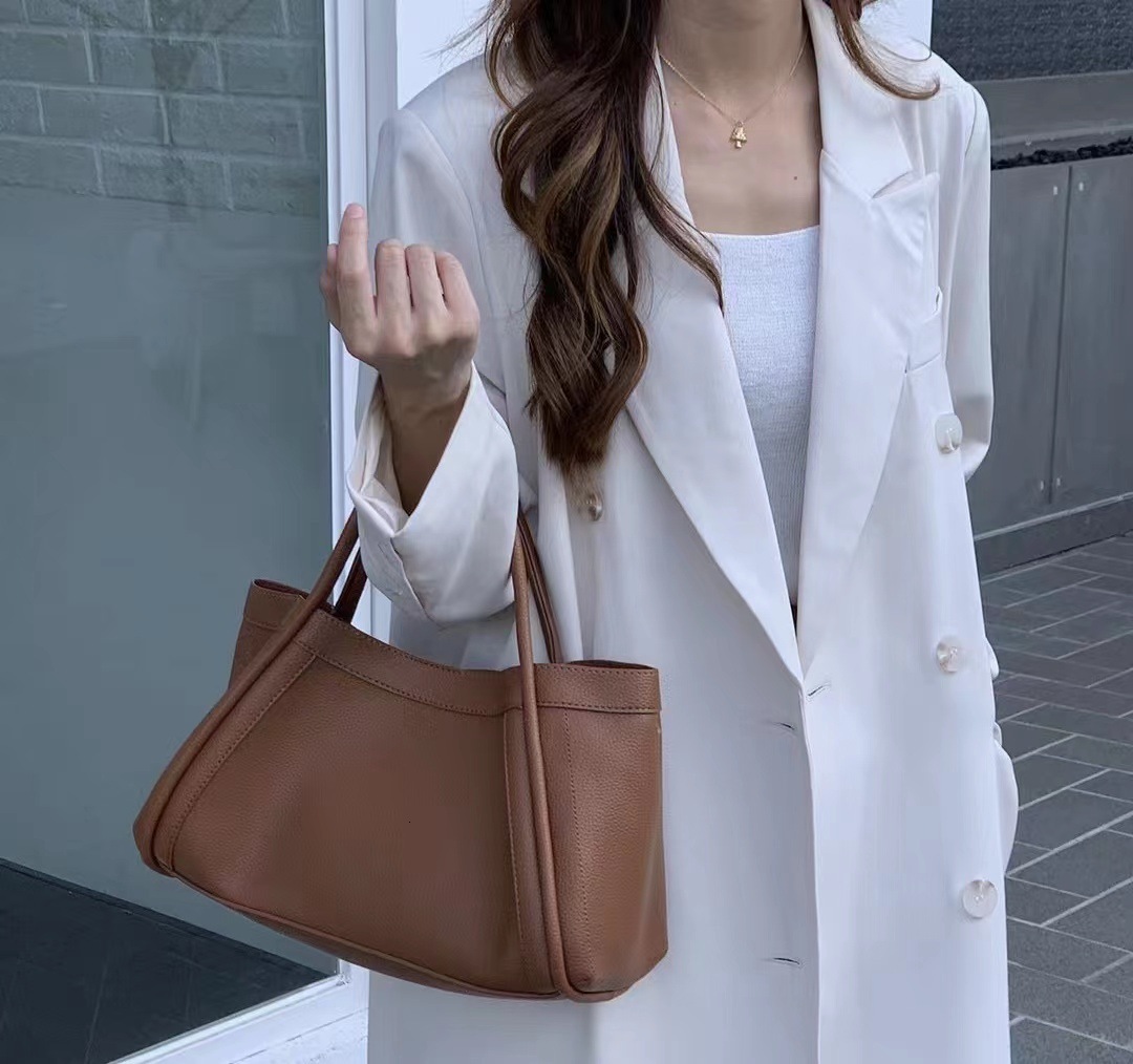 FIRMRANCH Simple Solid Soft PU Leather Large Capacity Woman Portable Basket Comfortable Wide Shoulder Strap Crossbody Bag Pouch